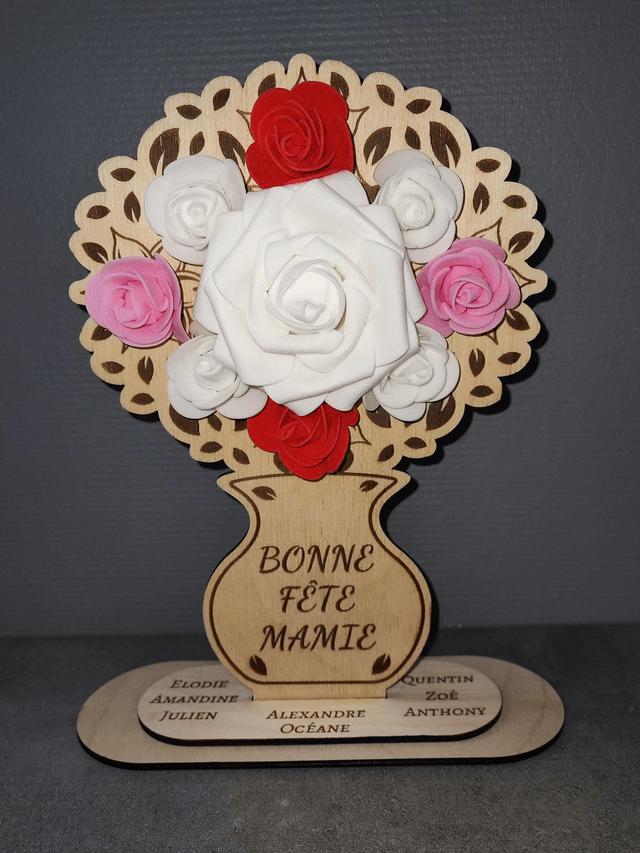 Bouquet avec roses + support (Mamie)